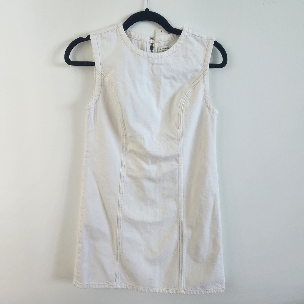 White Denim Mini Shift Dress with Zipper Size XSP
